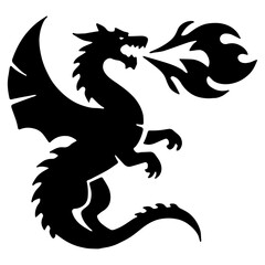 Dragon Fire Silhouette, Perfect for Fantasy and Mythical Themes - Flat Vector Illustration