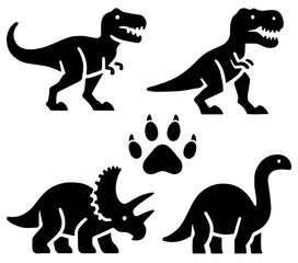Dino Icons, Ideal for Prehistoric and Dinosaur Themes - Flat Vector Illustration © Tollaru