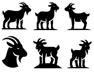 Goat Icons, Ideal for Agriculture and Farm Themes - Flat Vector Illustration