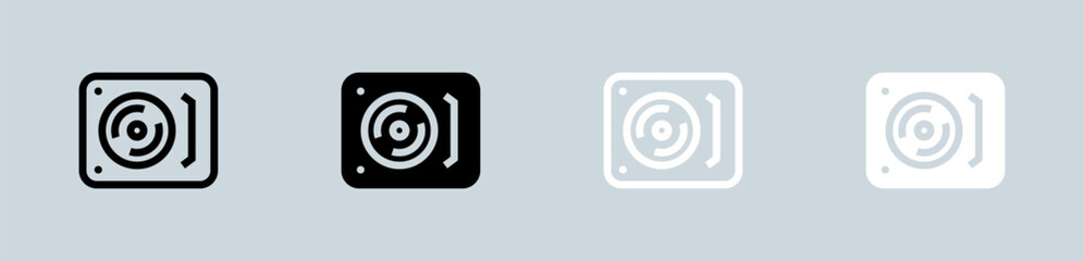 Turntable icon set in black and white. Dj signs vector illustration.