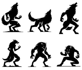 Werewolf Silhouette, Ideal for Horror and Mythical Themes - Flat Vector Illustration