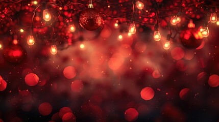 Vintage lights with red glitter and bokeh on a dark backdrop