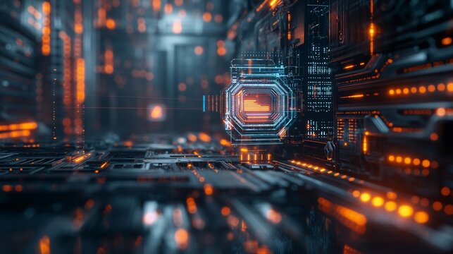 Abstract 3D render with futuristic AI elements