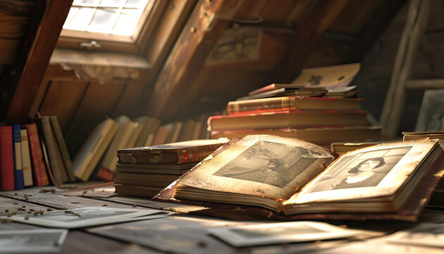 In a forgotten attic filled with dusty relics, she stumbled upon an old photo album, each page whispering memories of bygone days