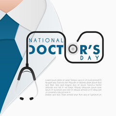 Doctors day greeting card design with stethoscope, flat design