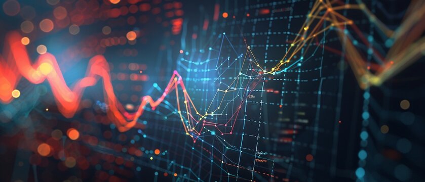 Dynamic Intersection of Line Graphs on Dark Background for Data Analysis and Trends Visualization