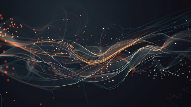 Illuminated Sankey Diagram on Dark Background with Space for Text Overlay