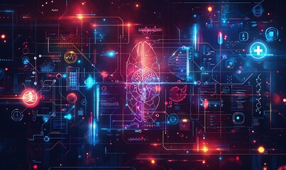 Fototapeta premium A mesmerizing illustration of medical icons radiating light and color, capturing the imagination and inspiring creativity in the realm of healthcare design innovation