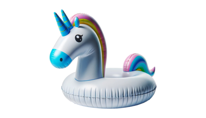 Swimming pool inflatable toy unicorn isolated on transparent or white background.