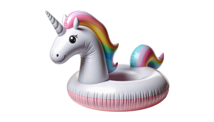 Swimming pool inflatable toy unicorn isolated on transparent or white background.