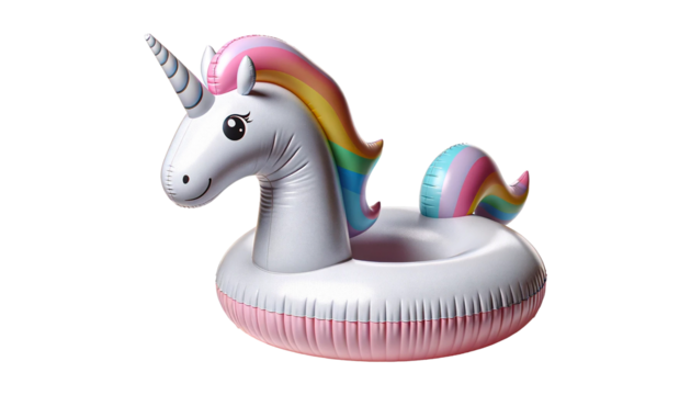Swimming pool inflatable toy unicorn isolated on transparent or white background.