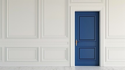 A navy-colored door set against a white wall, adds a bold and stylish element to a room.