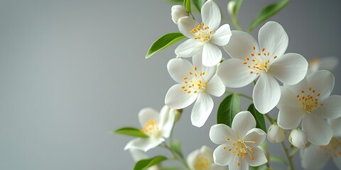 Obraz premium Neroli Flower Fragrance on a Gentle White Background. Concept Neroli Flower, Fragrance, White Background, Botanical Beauty