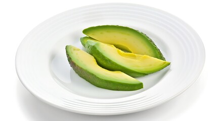 Sliced on avocado on the white plate. Healthy and delicious nutritious meal.