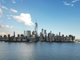 Fototapeta premium NYC. New York City skyline, cityscape of Manhattan in USA. New York City NYC Manhattan Downtown Skyline, viewed from Jersey City, New Jersey, USA.