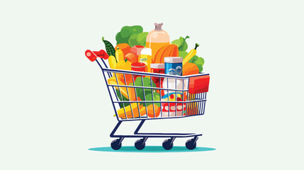 Supermarket shopping cart full of food. Clipart ima