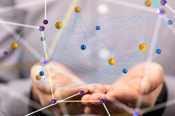 Global network. Blockchain. 3D illustration. Neural networks and artificial intelligence. Abstract