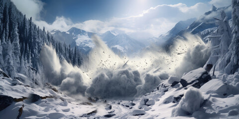 Fototapeta premium An avalanche destroys everything in its path, including stones