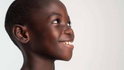 6 years old black male, smile expression, copy space