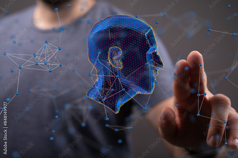 Aufkleber human head and brain.deep learning , machine learning and artificial intelligence , ai technology,