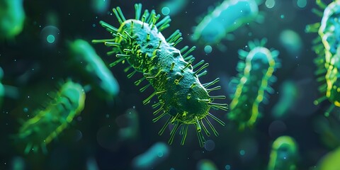 Realistic image of bacteria being eliminated from the body in a photo. Concept Medical Illustrations, Bacteria Elimination, Human Immune System, Microscopic World, Health and Wellness