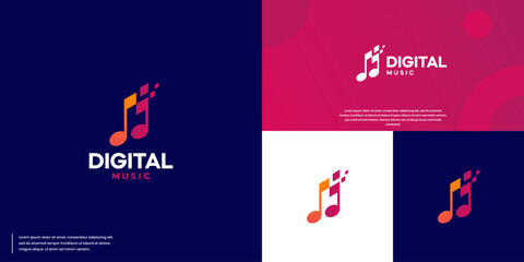 music digital marketing logo, with pixel and tone theme, logo design template.