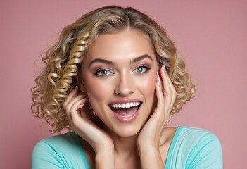 Naklejka premium happy, excited young female with blonde hair