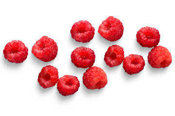 Raspberry isolated on white background, falling red raspberries
