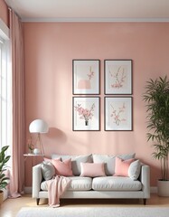 Naklejka premium modern living room interior design with pink wall