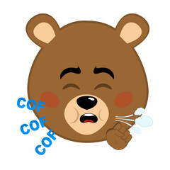 vector illustration face brown bear grizzly cartoon coughing air with a COF COF text