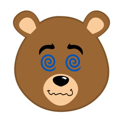 vector illustration face brown bear grizzly cartoon, hypnotized or drugged with spiral shaped eyes