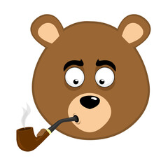 vector illustration face brown bear grizzly cartoon smoking and inhaling pipe tobacco smoke