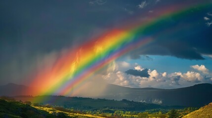 Obraz premium A rainbow emerges after a storm, arching across the sky as a symbol of hope and renewal.