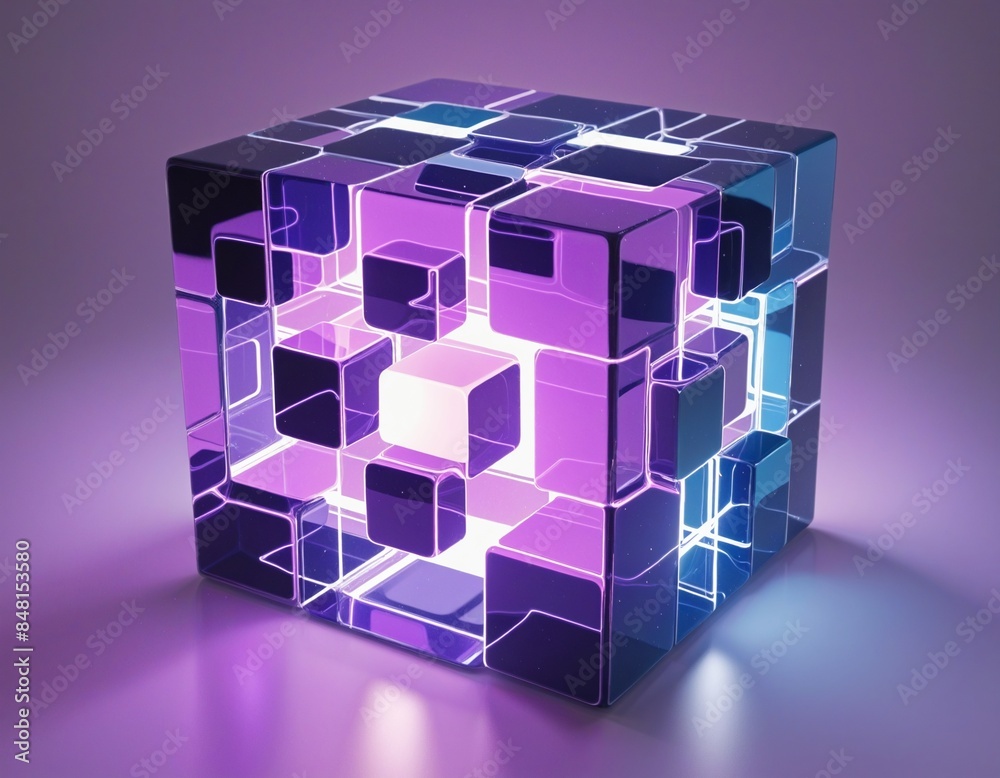 Wall mural abstract purple light cube