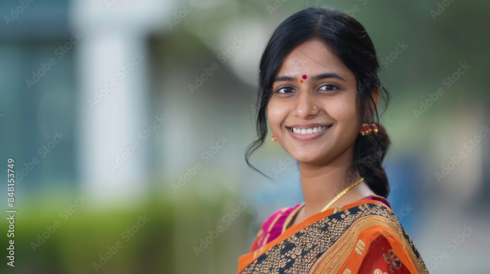 Wall mural Professional studio photo of a smiling East Indian woman - Wall murals