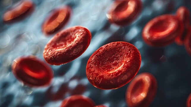 Close-up image of red blood cells flowing through a blood vessel