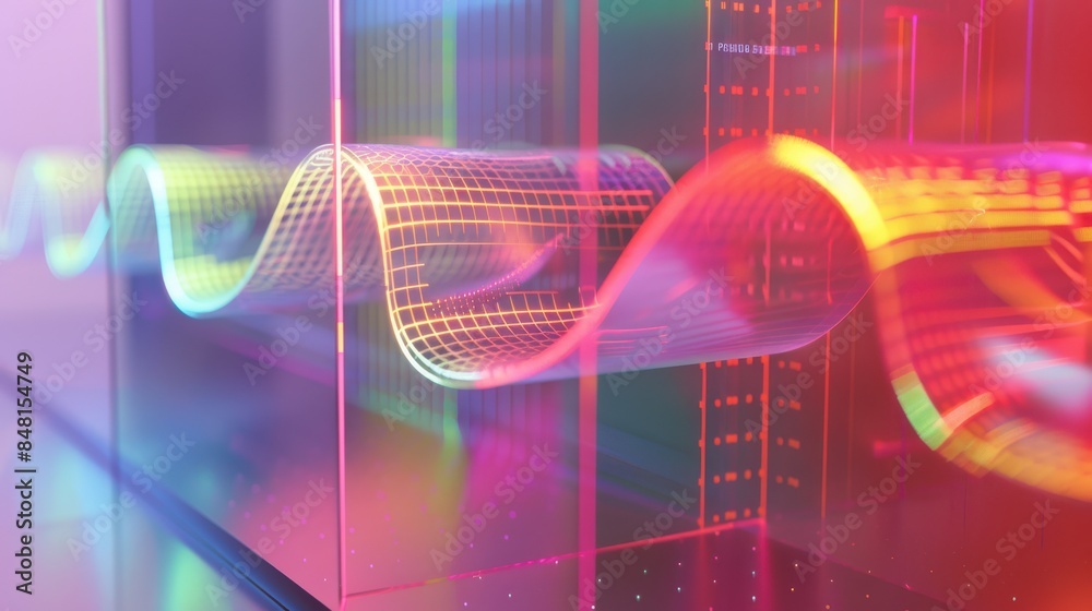 Poster Close-up of vibrant digital waveforms on a modern display, showcasing colorful and dynamic technological graphics.
