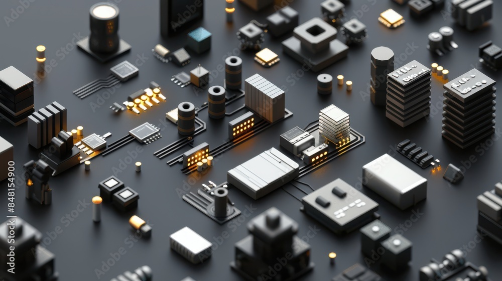 Aufkleber Close-up of a complex circuit board showcasing a variety of electronic components and intricate connections, highlighting advanced technology.
