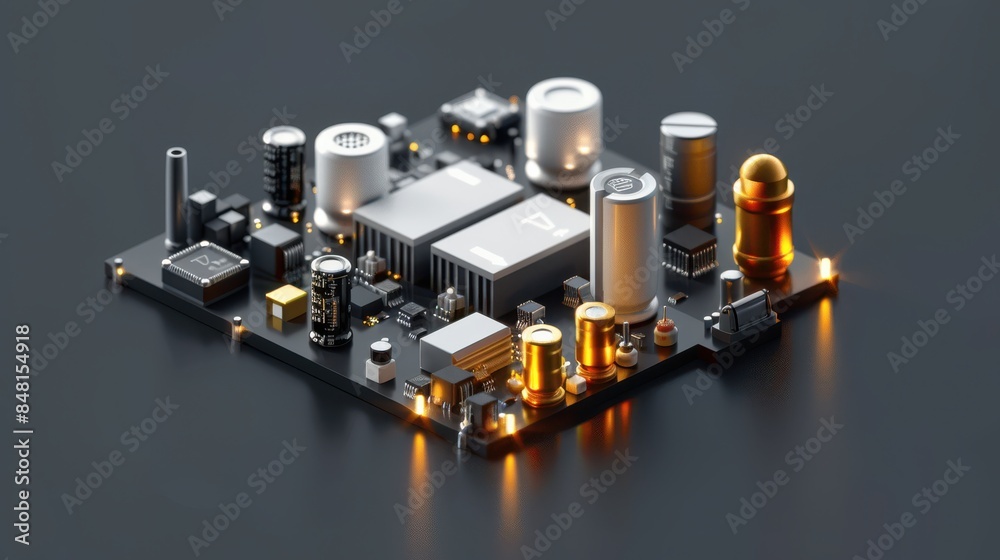 Aufkleber Close-up of a detailed electronic circuit board featuring various components, showcasing intricate design and advanced technology.
