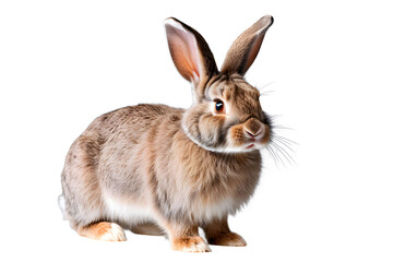 tudio portrait of cute rabbit isolated on transparent png background, happy bunny running on floor, adorable fluffy rabbit that sniffing.