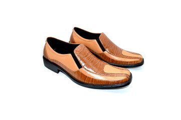 Men's flat photo colourful shoes isolated on white background.