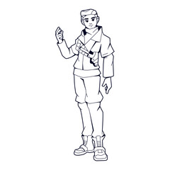 Vector Man Character Weapon Cartoon Cyberpunk Illustration Isolated