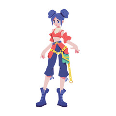 Vector Girl Character Weapon Cartoon Cyberpunk Illustration Isolated