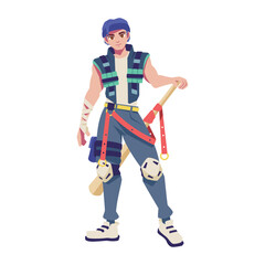 Vector Man Character Weapon Cartoon Cyberpunk Illustration Isolated