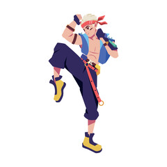 Vector Man Character karate Cartoon Cyberpunk Illustration Isolated