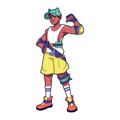 Vector Man Character Weapon Cartoon Cyberpunk Illustration Isolated