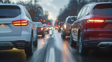 Illustrate a minor sideswipe incident between two cars merging into the same lane.