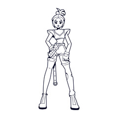 Vector Girl Character Weapon Cartoon Cyberpunk Illustration Isolate