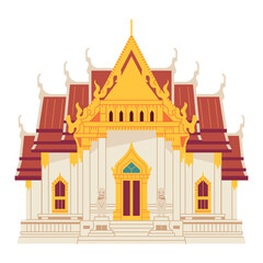 Fototapeta premium Vector Wat Benchamabophit Temple Thailand Cartoon Illustration Isolated