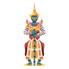 Vector Thai God Guardian Giant Cartoon Illustration Isolated